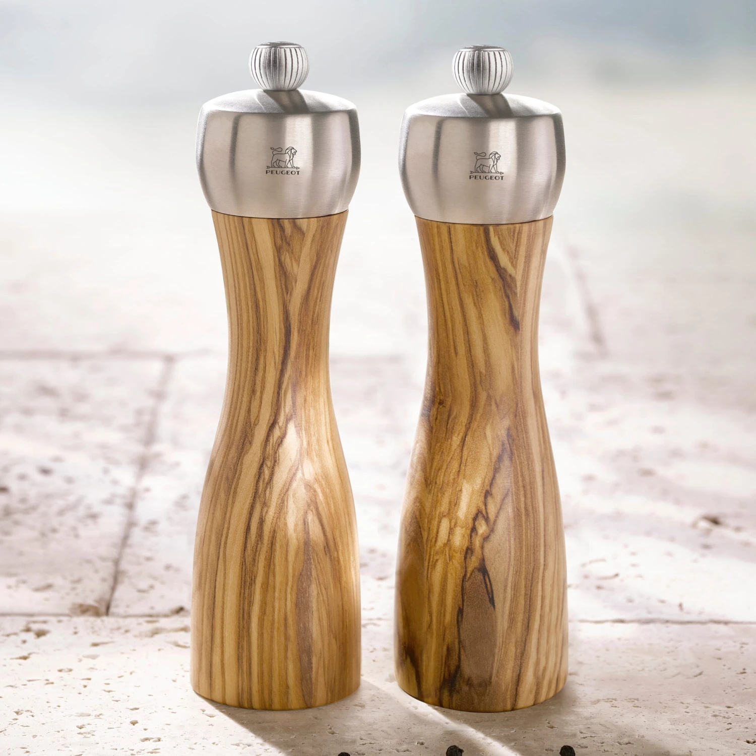 Peugeot Fidji 8.25" Olivewood Salt & Pepper Mill Set 3 Peugeot Fidji 8.25" Olivewood Salt & Pepper Mill Set