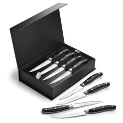 Henckels 8 Piece Forged Serrated Steak Knife Set With Gift Box, Black Handles -Zwilling Shop Henckels8PieceForgedSerratedSteakKnifeSetwithGiftBox BlackHandles