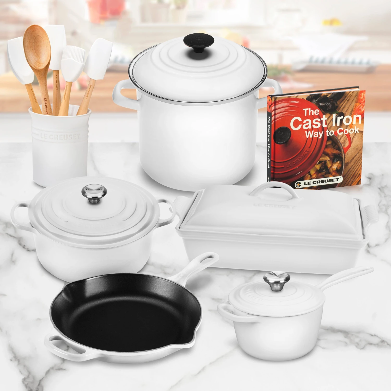 Le Creuset Signature Cast Iron 16 Piece White Cookware Set 4 Le Creuset Signature Cast Iron 16 Piece White Cookware Set - Image 2