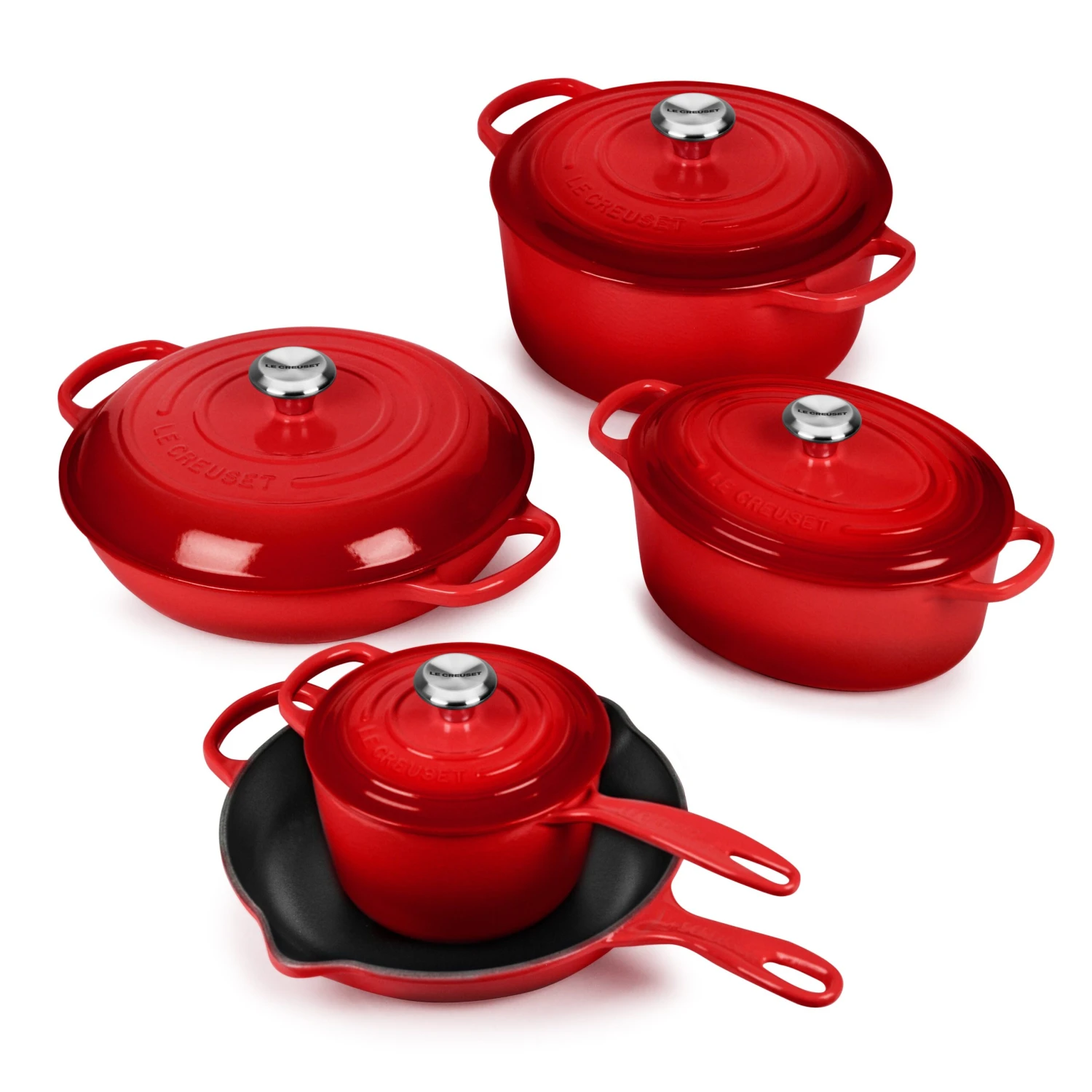 Le Creuset Signature Cast Iron 9 Piece Cerise Cast Iron Cookware Set 3 Le Creuset Signature Cast Iron 9 Piece Cerise Cast Iron Cookware Set