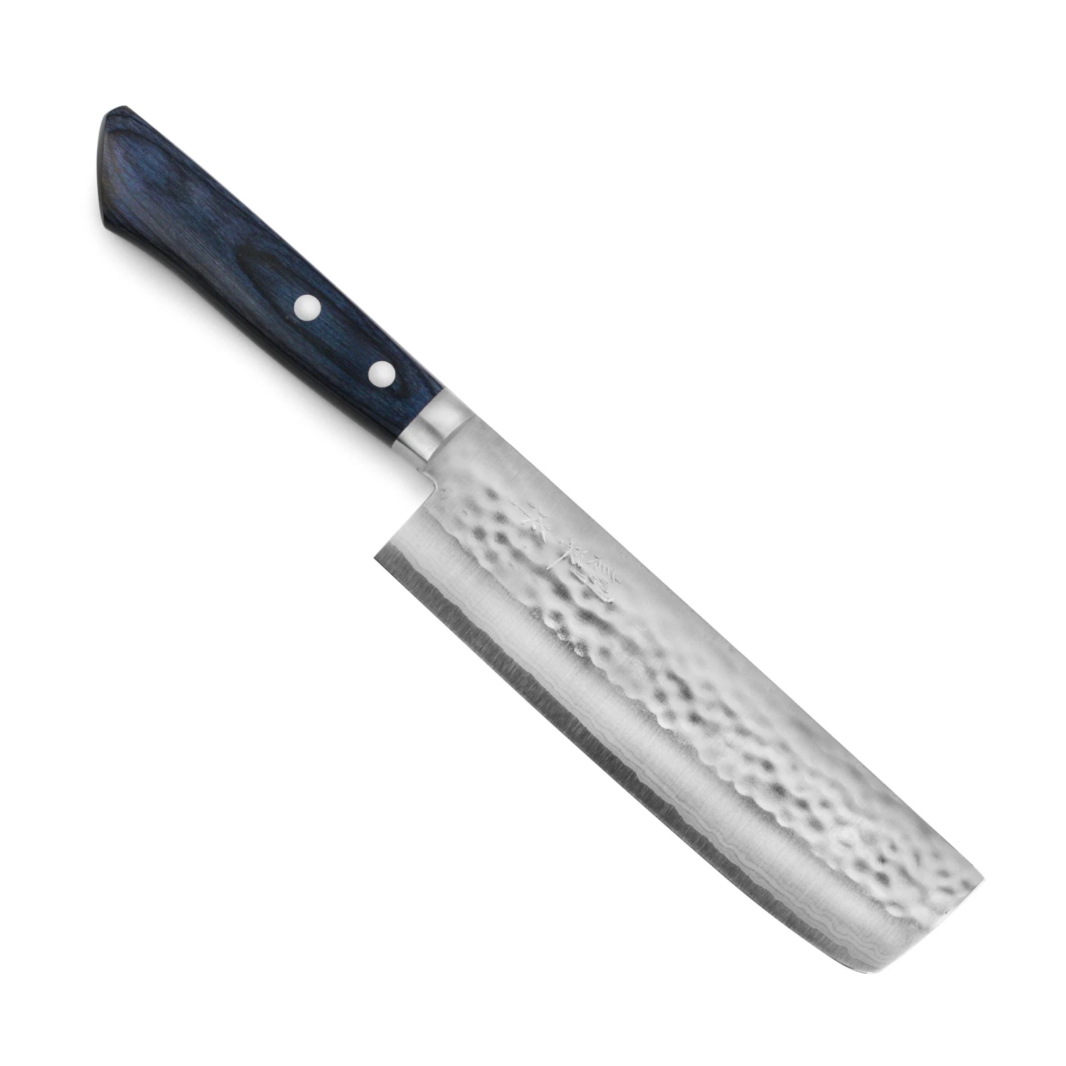 Masutani VG10 Hammered Damascus 6.7" Nakiri, Blue Handle 7 Masutani VG10 Hammered Damascus 6.7" Nakiri, Blue Handle - Image 5