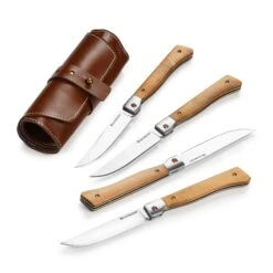 Messermeister 4 Piece Folding Steak Knife Set With Leather Roll -Zwilling Shop Messermeister4PieceFoldingSteakKnifeSetwithLeatherRoll