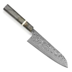 Saji SG2 Black Damascus 7" Santoku, Stabilized Birch -Zwilling Shop SajiSG2BlackDamascus7 inchSantoku StabilizedBirch
