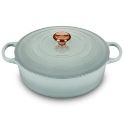 Le Creuset Signature Cast Iron 6.75-quart Sea Salt Round Wide Dutch Oven With Copper Knob