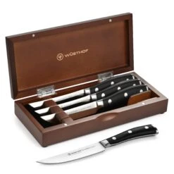 Wusthof Classic Ikon 4 Piece Steak Knife Set With Wood Case -Zwilling Shop WusthofClassicIkon4PieceSteakKnifeSetwithWoodCase