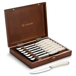 Wusthof Classic Ikon Creme 8 Piece Steak Knife Set With Wood Case -Zwilling Shop WusthofClassicIkonCreme8PieceSteakKnifeSetwithWoodCase