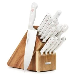 Wusthof Gourmet 16 Piece Acacia Knife Block Set With White Handles -Zwilling Shop WusthofGourmet16PieceAcaciaKnifeBlockSet