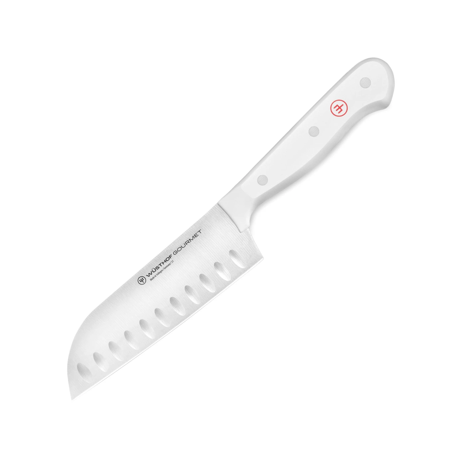Wusthof Gourmet 5" Hollow Edge Santoku Knife, White Handle 6 Wusthof Gourmet 5" Hollow Edge Santoku Knife, White Handle - Image 4