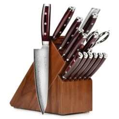 Yaxell Super Gou SG2 16 Piece Acacia Knife Block Set -Zwilling Shop YaxellSuperGou16PieceAcaciaKnifeBlockSet