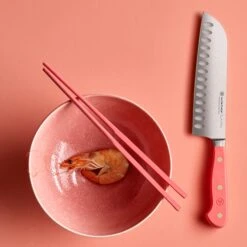 Wusthof Classic 7" Coral Peach Hollow Edge Santoku Knife -Zwilling Shop cl c cp mood top 02
